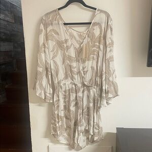 Elan Beige and White Leaf Pattern Romper